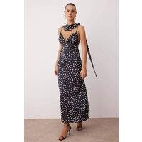 HOXTON GAL Women's Satin Maxi Evening Dress with Spaghetti Straps & Shawl Detail | Size: 14