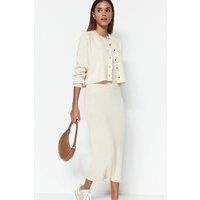 HOXTON GAL Women's 2 Piece Ribbed Midi Dress with Matching Cardigan Set in Stone | Size: Medium