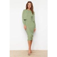 HOXTON GAL Women's 2 Piece Ribbed Midi Dress with Matching Cardigan Set in Mint | Size: Medium