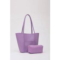 HOXTON GAL Women's Large Faux Leather Tote Bag with Shoulder Straps & Makeup Pouch in Lilac