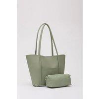 HOXTON GAL Women's Large Faux Leather Tote Bag with Shoulder Straps & Makeup Pouch in Mint