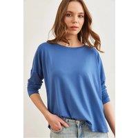 HOXTON GAL Women's Draped Viscose Blouse with Crew Neck & Batwing Sleeves in Indigo | Size: XL