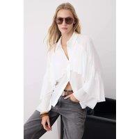 HOXTON GAL Women's Boho Woven Shirt With Ruffle Details & Contrast Hem in White | Size: 4