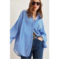 HOXTON GAL Women's Regular Fit Long Sleeve Shirt with Collar in Blue | Size: Medium