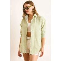 HOXTON GAL Women's Regular Fit Long Sleeve Shirt with Collar in Green | Size: Large