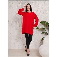 HOXTON GAL Women's Oversized Long Ruffle Sleeve Relaxed Fit Tunic in Red | Size: 12-14