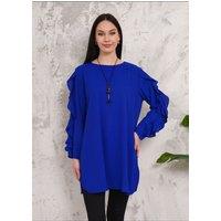 HOXTON GAL Women's Oversized Long Ruffle Sleeve Relaxed Fit Tunic in Dark Blue | Size: 12-14
