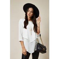 HOXTON GAL Women's Oversized Layered Blouse Top with Long Sleeves in White | Size: 8-10
