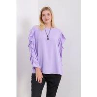 HOXTON GAL Women's Oversized Ruffle Sleeve Relaxed Fit Top in Lilac | Size: 12-14