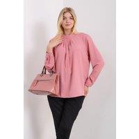 HOXTON GAL Women's Relaxed Fit Long Sleeves Button Detailed Blouse in Pink | Size: 12-14