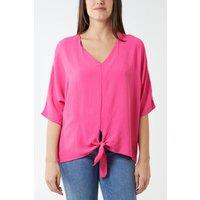 HOXTON GAL Women's Oversized V Neck Tie Detailed Top with 3/4 Sleeves in Fuchsia