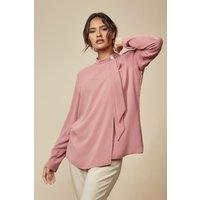 HOXTON GAL Women's Relaxed Fit High Neck Top with Brooch Details in Pink | Size: 8-10