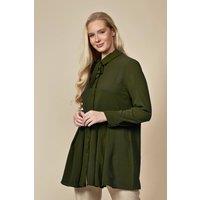 HOXTON GAL Women's Oversized Pleated Shirt Tunic with Long Sleeves in Khaki | Size: 8-10