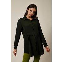 HOXTON GAL Women's Oversized Long Sleeves Shirt Tunic in Khaki | Size: 16-18