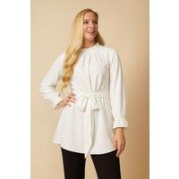 HOXTON GAL Women's Oversized Tie Waisted Long Sleeves Tunic Top in White | Size: 20-22