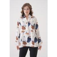 HOXTON GAL Women's Oversized V-Neck Long Sleeves Brooch & Print Detail Blouse | Size: 16-18