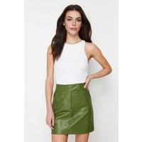 WOVCOR Women's Textured Faux Leather A-Line Mini Skirt in Green | Size: 6