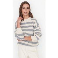 WOVCOR Women's Striped Ribbed Knit Sweater in Ecru | Size: Large