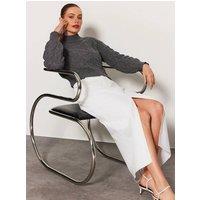 WOVCOR Women's Cable Knit High Neck Cropped Jumper in Grey | Size: Medium