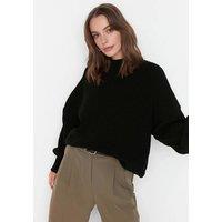 WOVCOR Women's High Neck Oversized Textured Knit Jumper in Black | Size: Large