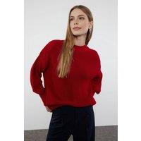 WOVCOR Women's High Neck Oversized Textured Knit Jumper in Red | Size: Medium