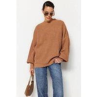 WOVCOR Women's High Neck Oversized Textured Knit Jumper in Tan | Size: Small