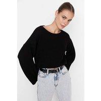 WOVCOR Women's Oversized Knit Crop Sweater With Spanish Sleeve in Black | Size: Small