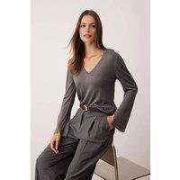 WOVCOR Women's Lightweight V-Neck Fine Knit Jumper in Grey | Size: Large