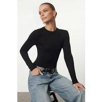 WOVCOR Women's Crew Neck Long Sleeve Knit Bodysuit in Black | Size: XS