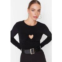 WOVCOR Women's Heart Cut Out Long Sleeve Knit Bodysuit in Black | Size: 14