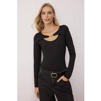 WOVCOR Women's Gold Ring Detail Long Sleeve Knit Bodysuit in Black | Size: Small
