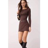 WOVCOR Women's Belted Mini Skirt with Pocket Detail in Brown | Size: 14