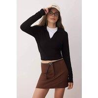 WOVCOR Women's Belted Mini Skort with Seam Detail in Brown | Size: 8