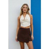 WOVCOR Women's Wrap Front Woven Mini Skort in Brown | Size: 8