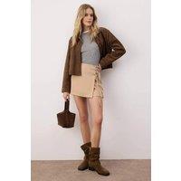 WOVCOR Women's Lace-Up Woven Mini Skort with Eyelet Detail in Taupe | Size: 4