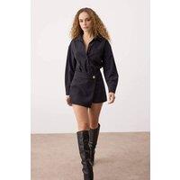 WOVCOR Women's Wrap Front Mini Skort with Button Detail in Black | Size: 8