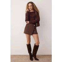 WOVCOR Women's Wrap Front Mini Skort with Button Detail in Brown | Size: 6