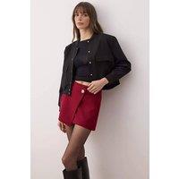 WOVCOR Women's Wrap Front Mini Skort with Button Detail in Burgundy | Size: 8