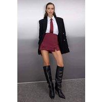 WOVCOR Women's Mini Woven Skort with Bow & Slit Detail in Burgundy | Size: 10