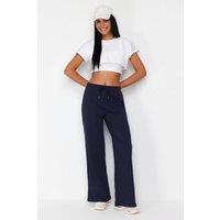 WOVCOR Women's High Waist Relaxed Knit Joggers with Side Pockets in Navy | Size: Large