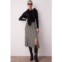 WOVCOR Women's Floral Print Midi Skirt with Side Slit in Black | Size: 4