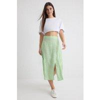 WOVCOR Women's Floral Print Midi Skirt with Side Slit in Green | Size: 6