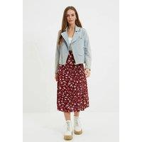 WOVCOR Women's Floral Print Midi Skirt with Side Slit in Burgundy | Size: 10