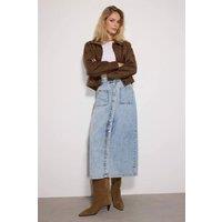 WOVCOR Women's High Waist Button Front Maxi Denim Skirt with Pockets in Blue | Size: 12