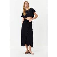 WOVCOR Women's Wrap Midi Woven Skirt with Tie Detail in Black | Size: 10
