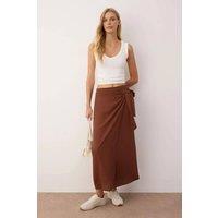 WOVCOR Women's Wrap Midi Woven Skirt with Tie Detail in Brown | Size: 14