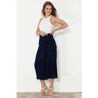 WOVCOR Women's Wrap Midi Woven Skirt with Tie Detail in Navy | Size: 12