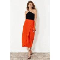 WOVCOR Women's Wrap Midi Woven Skirt with Tie Detail in Orange | Size: 8