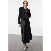 WOVCOR Women's Satin Effect A-Line Midi Skirt in Black | Size: XS