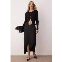 WOVCOR Women's High Waist Maxi Woven Skirt with Front Slit Detail in Black | Size: 10